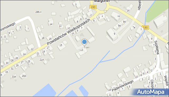 Margonin, Powstańców Wielkopolskich, 13/1, mapa Margonin