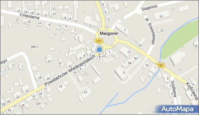 Margonin, Powstańców Wielkopolskich, 5, mapa Margonin
