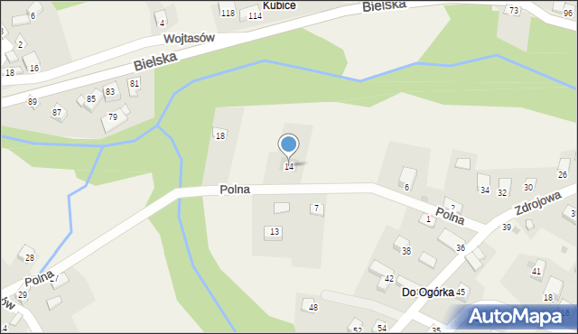 Międzybrodzie Bialskie, Polna, 14, mapa Międzybrodzie Bialskie