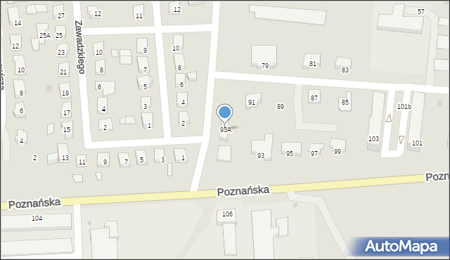 Międzyrzecz, Poznańska, 93A, mapa Międzyrzecz