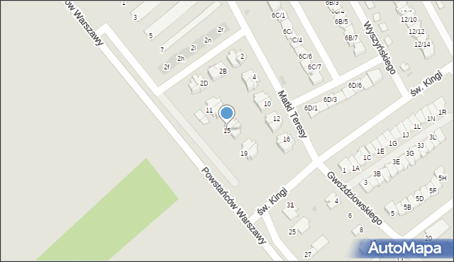 Mielec, Powstańców Warszawy, 15, mapa Mielca