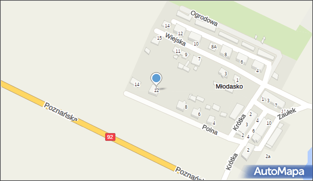 Młodasko, Polna, 12, mapa Młodasko