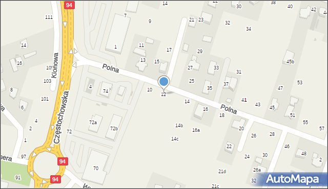 Modlnica, Polna, 12, mapa Modlnica