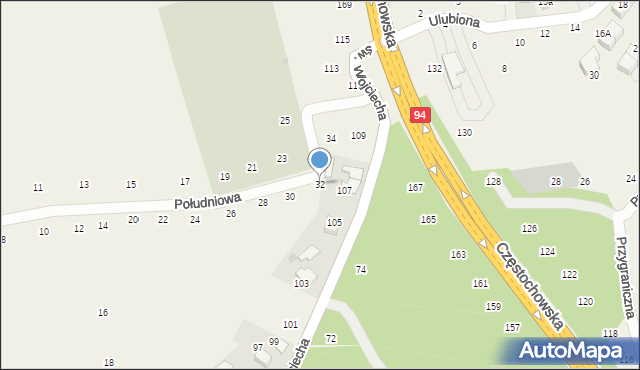 Modlnica, Południowa, 32, mapa Modlnica