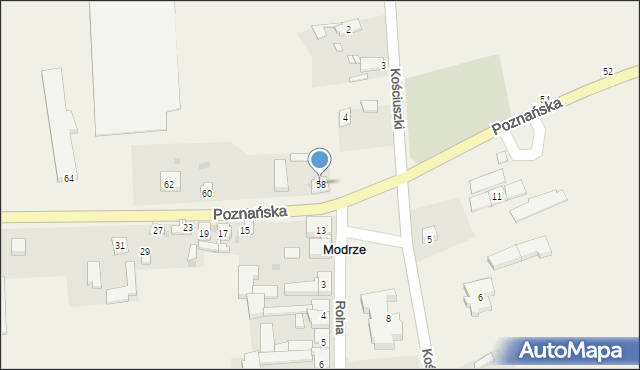 Modrze, Poznańska, 58, mapa Modrze