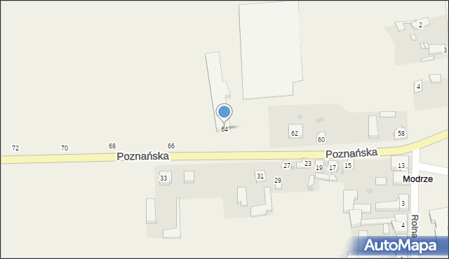 Modrze, Poznańska, 64, mapa Modrze