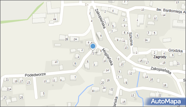 Mogilany, Podedworze, 1, mapa Mogilany