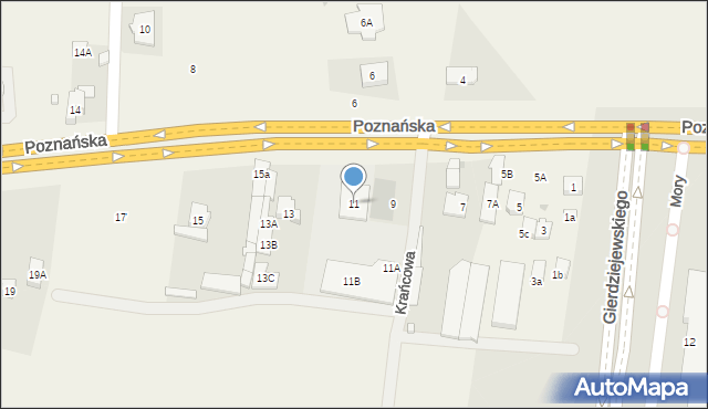 Mory, Poznańska, 11, mapa Mory