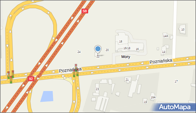 Mory, Poznańska, 22, mapa Mory