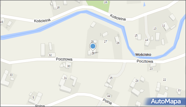 Mościsko, Pocztowa, 28, mapa Mościsko