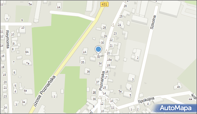 Mosina, Poznańska, 32, mapa Mosina