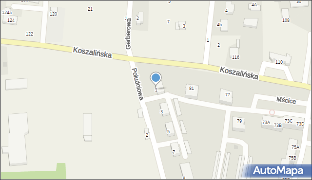 Mścice, Południowa, 1, mapa Mścice