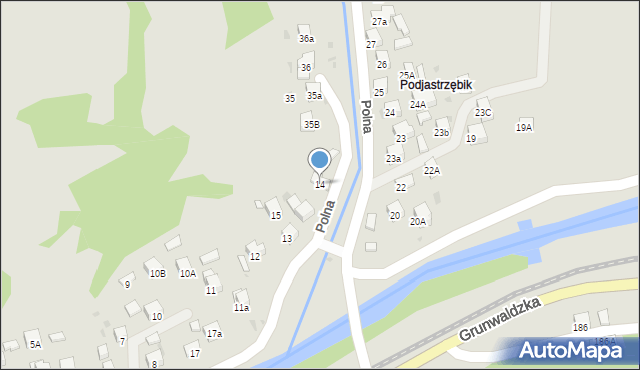 Muszyna, Polna, 14, mapa Muszyna