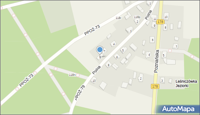 Niekursko, Polna, 9, mapa Niekursko