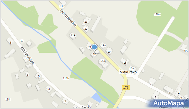 Niekursko, Poznańska, 20, mapa Niekursko