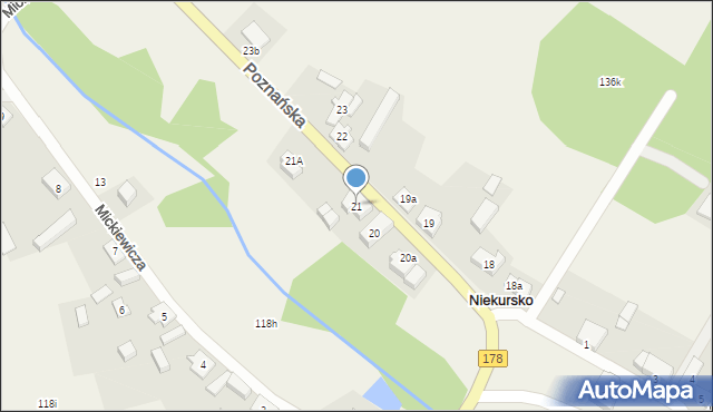 Niekursko, Poznańska, 21, mapa Niekursko