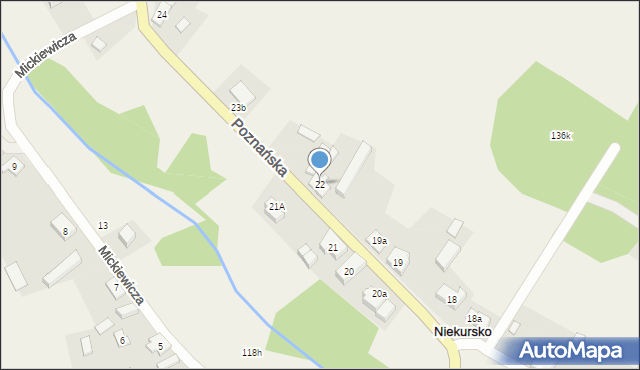 Niekursko, Poznańska, 22, mapa Niekursko