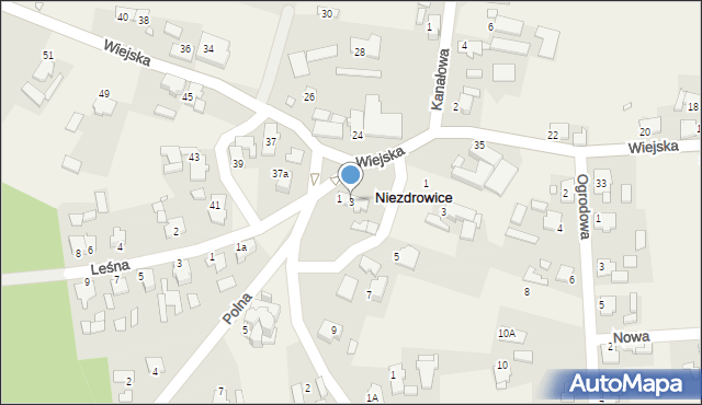 Niezdrowice, Polna, 3, mapa Niezdrowice