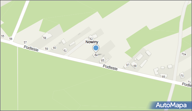 Nowiny, Podlesie, 64, mapa Nowiny
