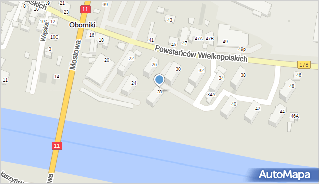 Oborniki, Powstańców Wielkopolskich, 28, mapa Oborniki