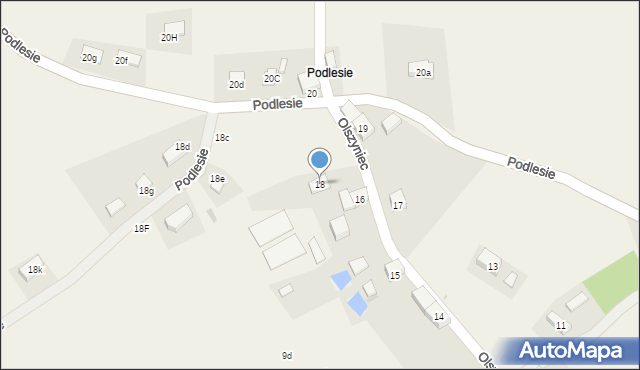 Olszyniec, Podlesie, 18, mapa Olszyniec