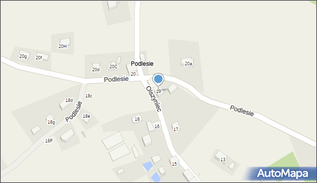 Olszyniec, Podlesie, 19, mapa Olszyniec