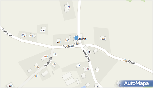 Olszyniec, Podlesie, 20, mapa Olszyniec