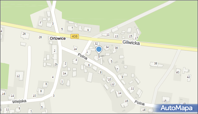 Ortowice, Polna, 3, mapa Ortowice