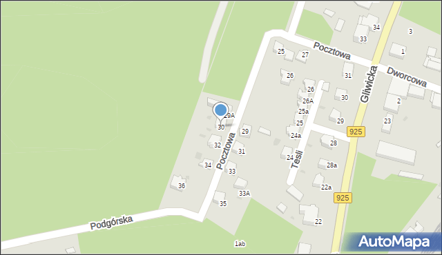 Orzesze, Pocztowa, 30, mapa Orzesze