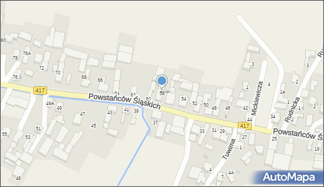 Pawłów, Powstańców Śląskich, 58, mapa Pawłów