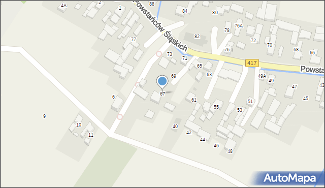 Pawłów, Powstańców Śląskich, 67, mapa Pawłów