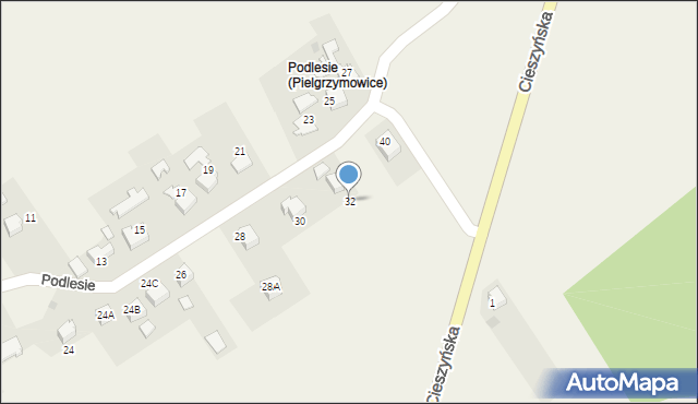 Pielgrzymowice, Podlesie, 32, mapa Pielgrzymowice