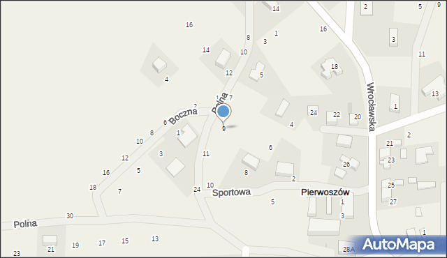 Pierwoszów, Polna, 9, mapa Pierwoszów