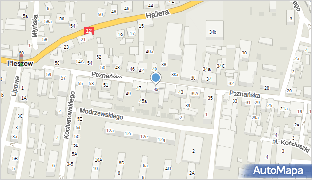 Pleszew, Poznańska, 45, mapa Pleszew