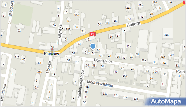 Pleszew, Poznańska, 54, mapa Pleszew