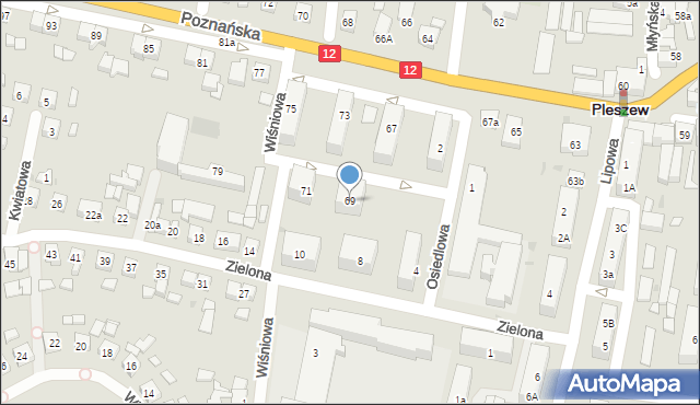 Pleszew, Poznańska, 69, mapa Pleszew