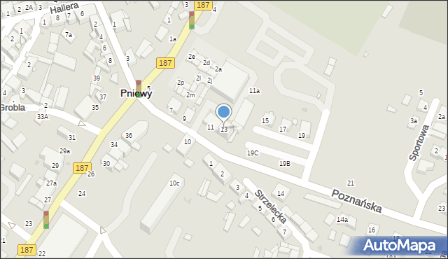 Pniewy, Poznańska, 13, mapa Pniewy