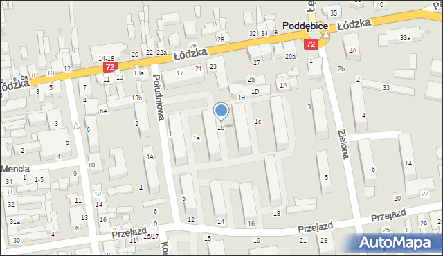 Poddębice, Południowa, 1b, mapa Poddębice