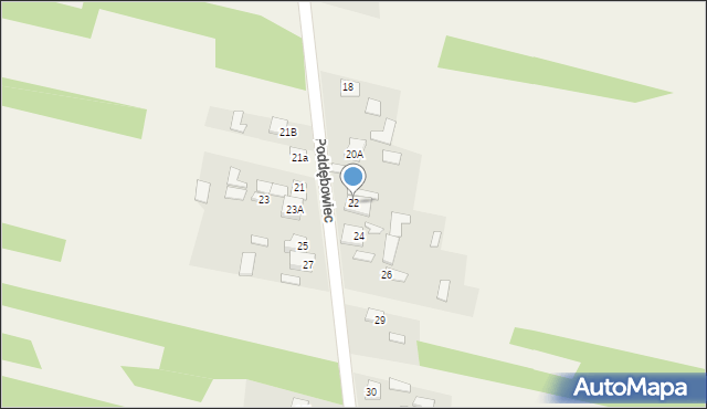 Poddębowiec, Poddębowiec, 22, mapa Poddębowiec