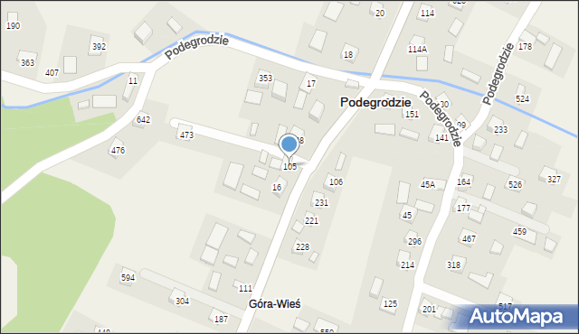 Podegrodzie, Podegrodzie, 105, mapa Podegrodzie