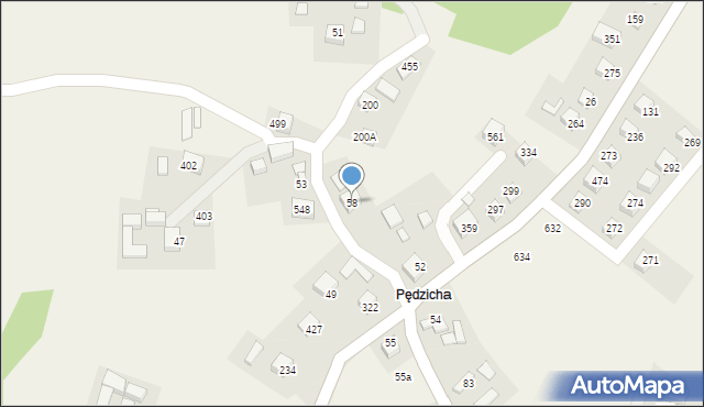 Podegrodzie, Podegrodzie, 58, mapa Podegrodzie