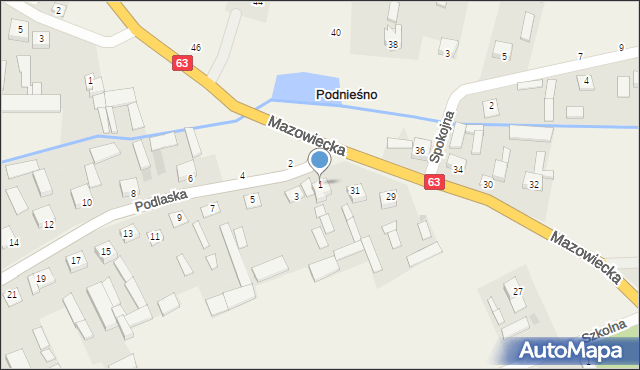 Podnieśno, Podlaska, 1, mapa Podnieśno