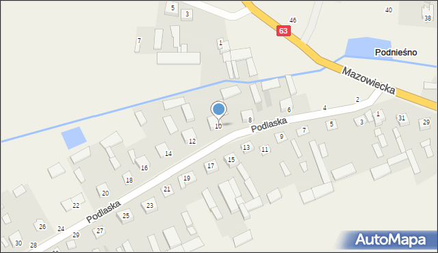 Podnieśno, Podlaska, 10, mapa Podnieśno