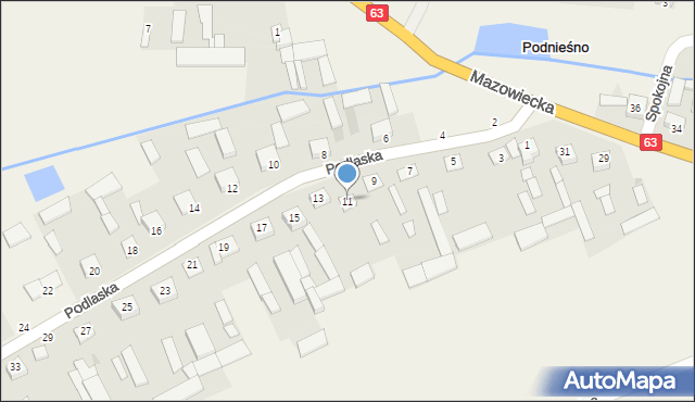 Podnieśno, Podlaska, 11, mapa Podnieśno