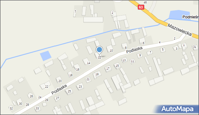 Podnieśno, Podlaska, 12, mapa Podnieśno