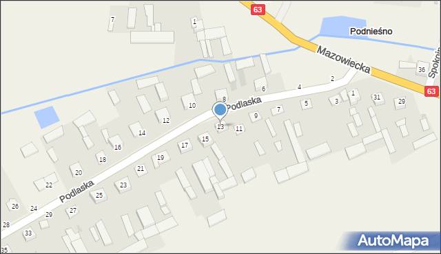 Podnieśno, Podlaska, 13, mapa Podnieśno