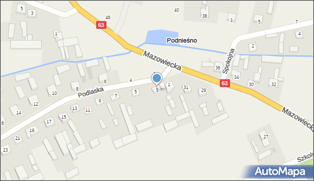 Podnieśno, Podlaska, 3, mapa Podnieśno