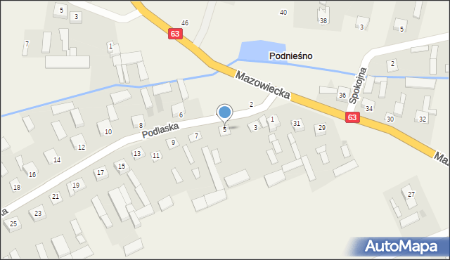 Podnieśno, Podlaska, 5, mapa Podnieśno