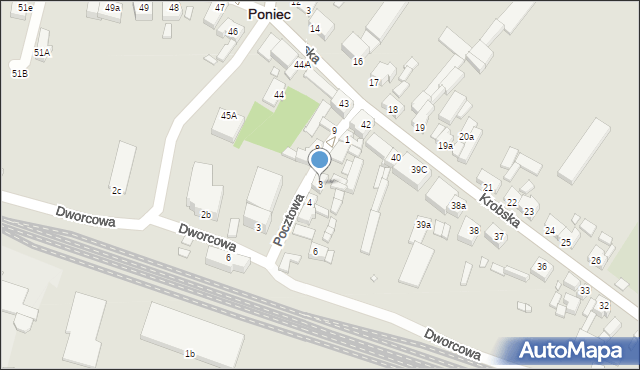 Poniec, Pocztowa, 3, mapa Poniec