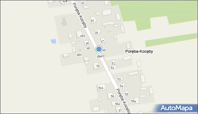 Poręba-Kocęby, Poręba-Kocęby, 49A, mapa Poręba-Kocęby